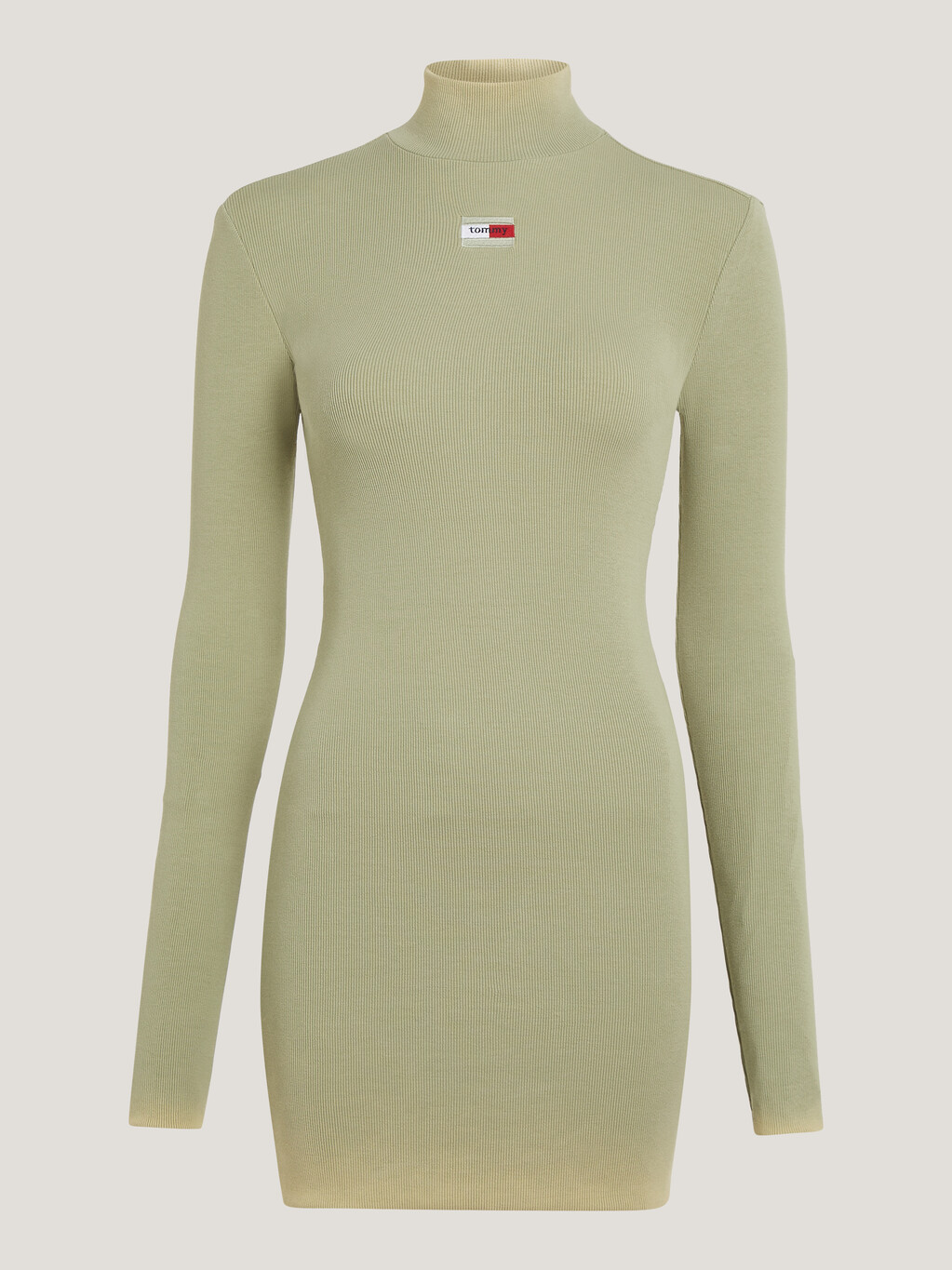 Essential Ribbed Turtleneck Mini Bodycon Dress, Misty Vale, hi-res
