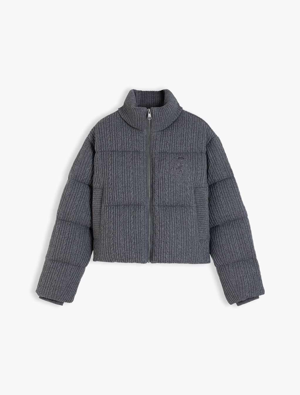 Wool Blend Cable Knit Down Jacket, Medium Grey Heather, hi-res