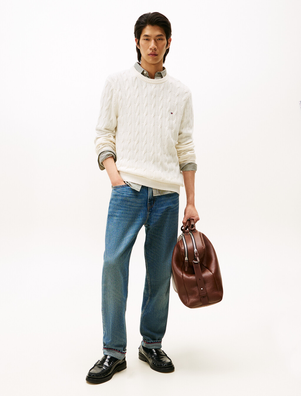 Pure Wool Cable Knit Jumper, Ivory Petal, hi-res