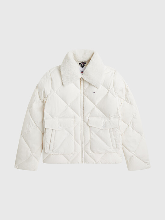 Quilted Down Jacket With Sherpa Collar