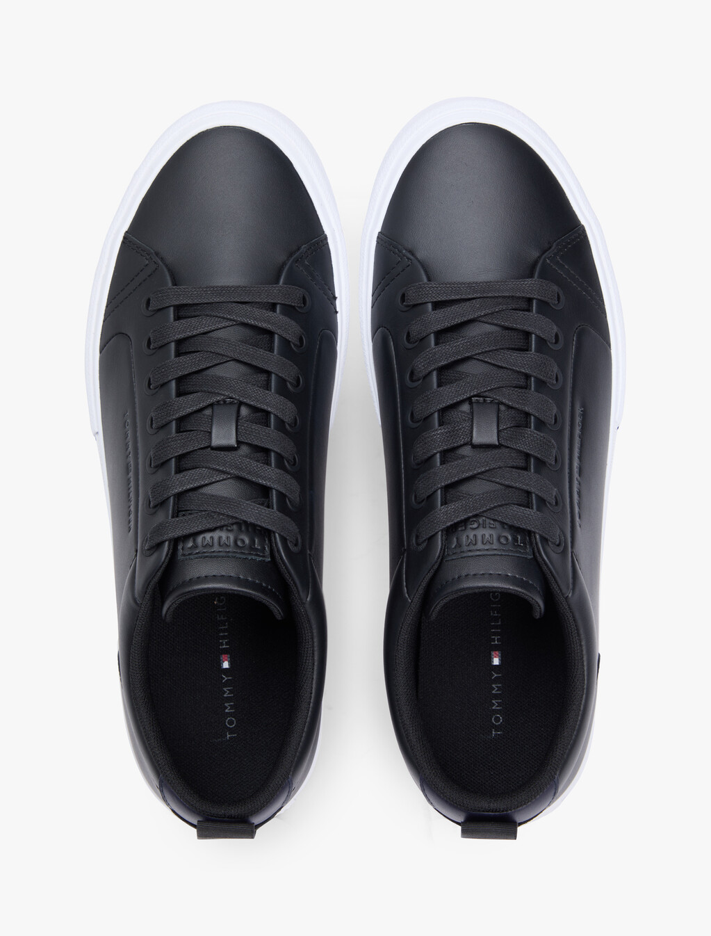 Contrast Midsole Debossed Leather Trainers, Black, hi-res