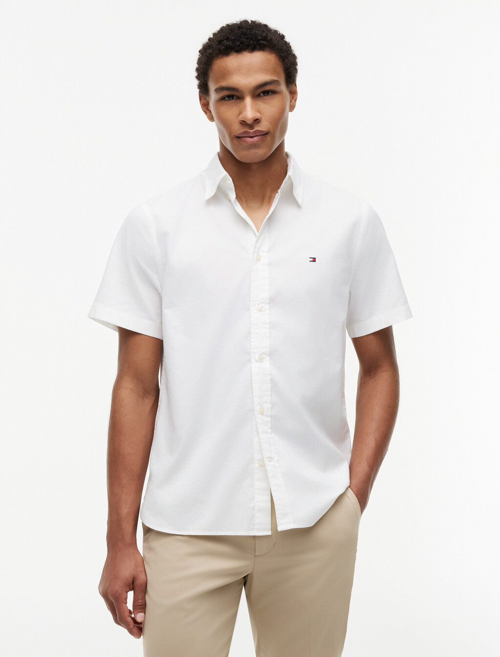 Lightweight Short Sleeve Oxford Shirt, White, hi-res