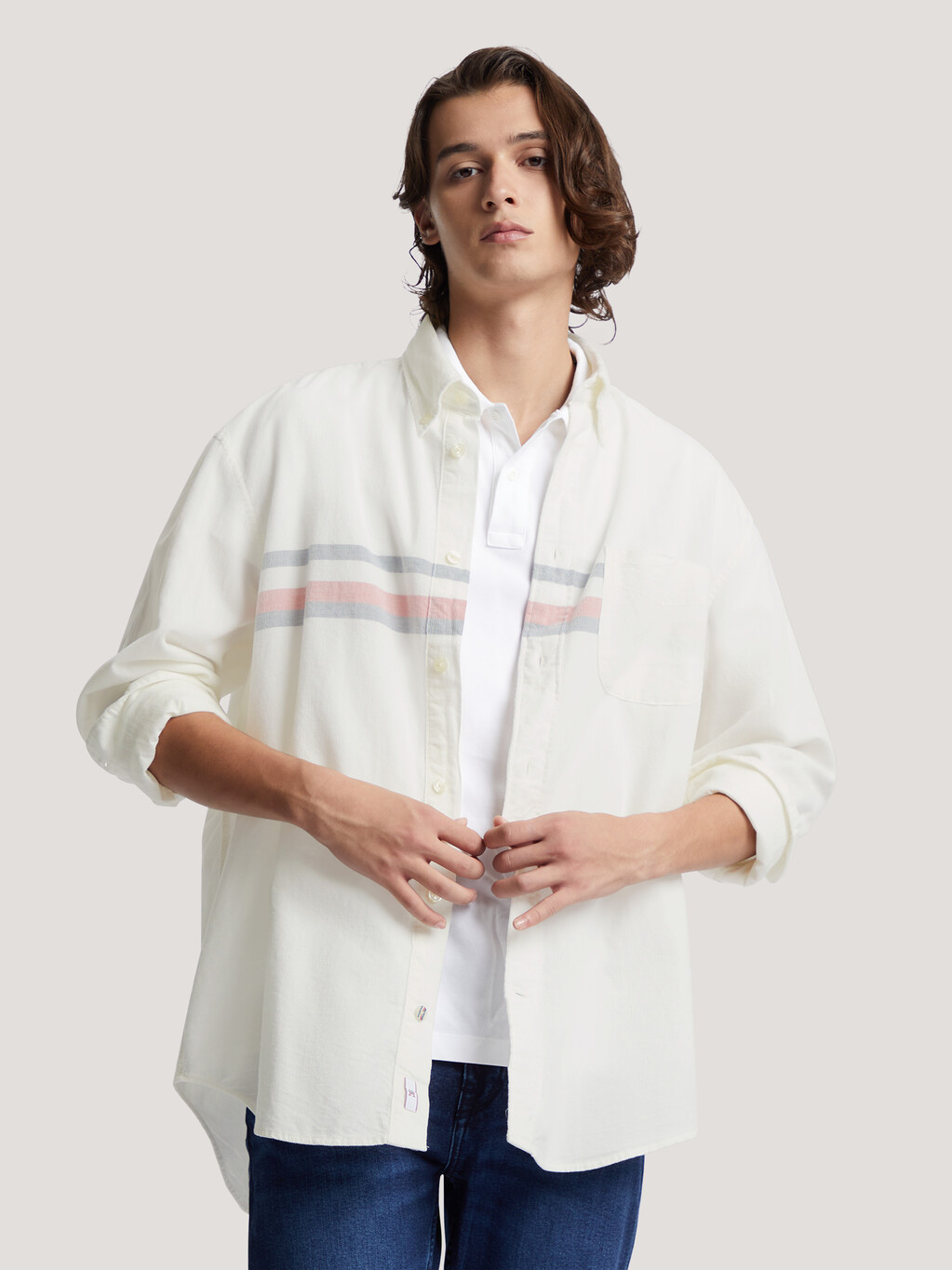 Corduroy Global Stripe Shirt, Ecru / Multi, hi-res