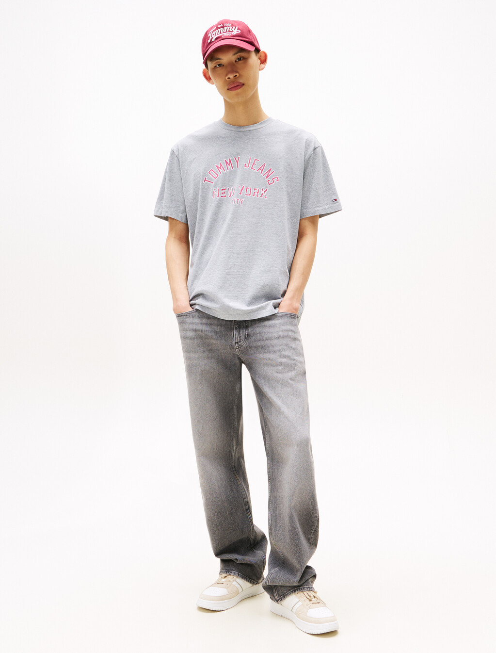 寬版過染棒球風 T 恤, Grey Htr, hi-res