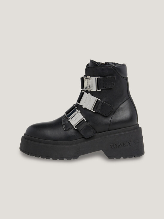 Chunky Buckle Leather Boots