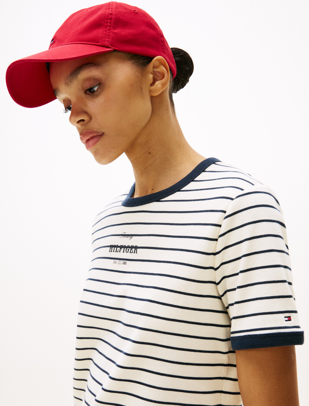 Logo Contrast Trim T-Shirt, Calico/Dark Night Navy Stp, hi-res
