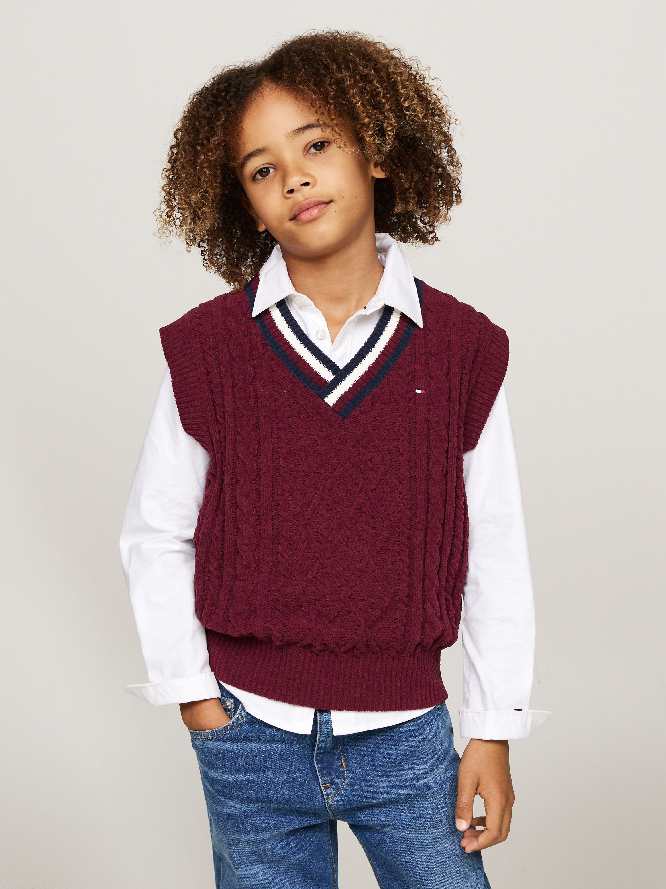 Global Stripe Chenille Cable Knit Vest purple Tommy Hilfiger
