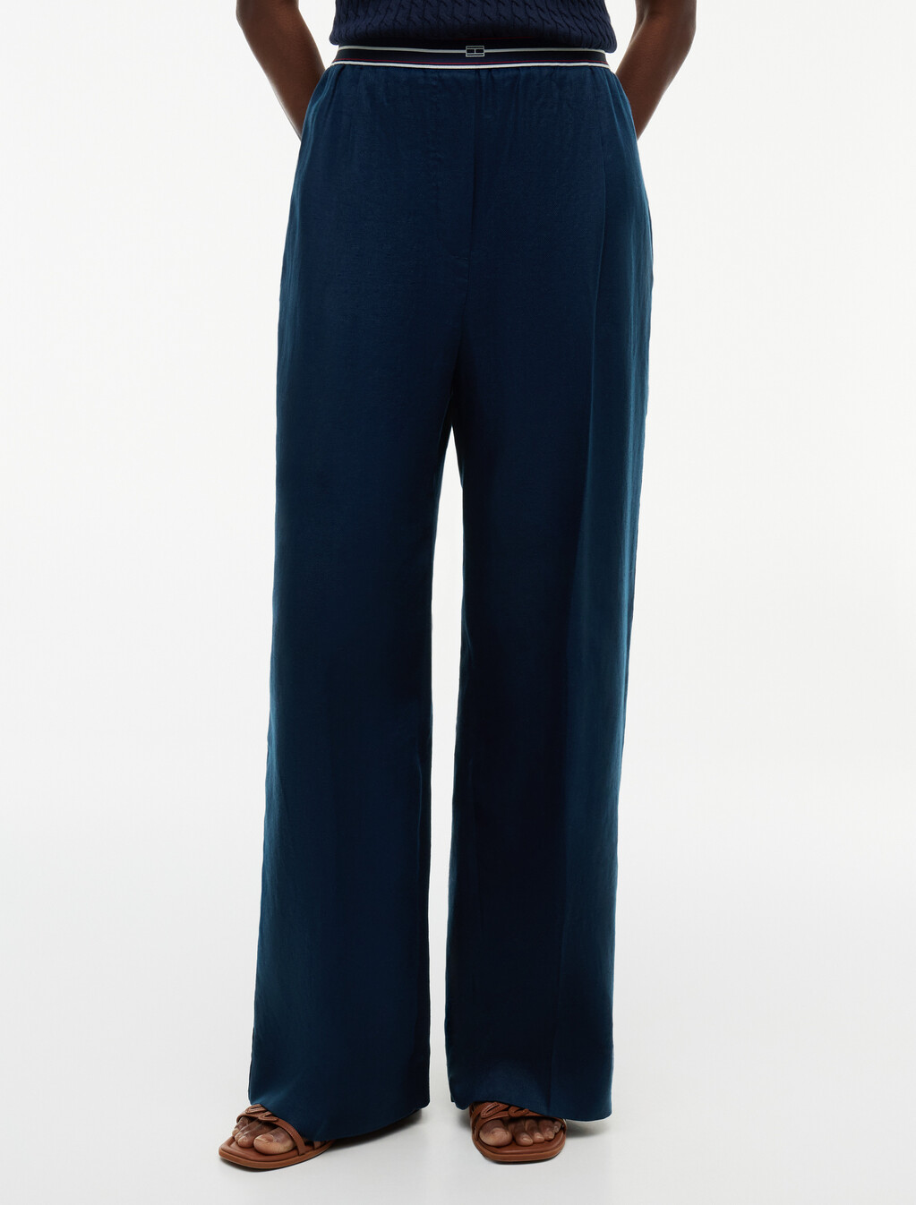 Pure Linen Twill Straight Pants, Dark Night Navy, hi-res