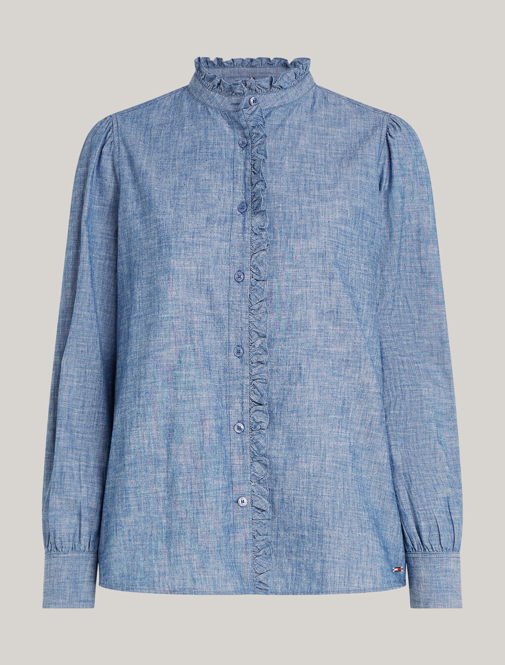 荷葉邊寬鬆青年布襯衫, Mid Blue Chambray, hi-res