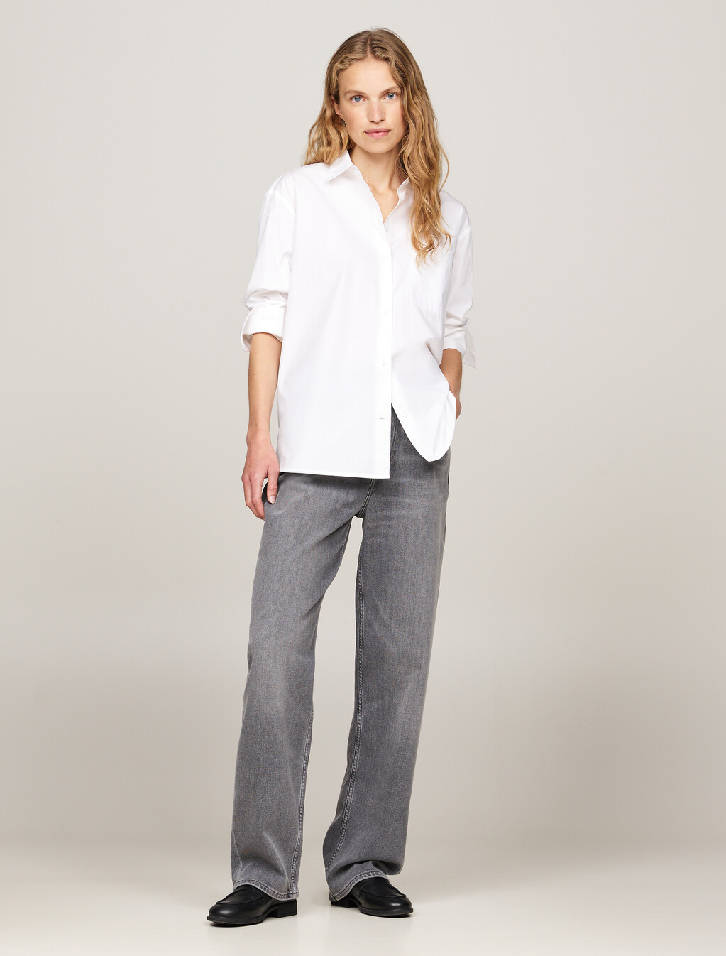 High Rise Relaxed Straight Faded Jeans, Ger, hi-res