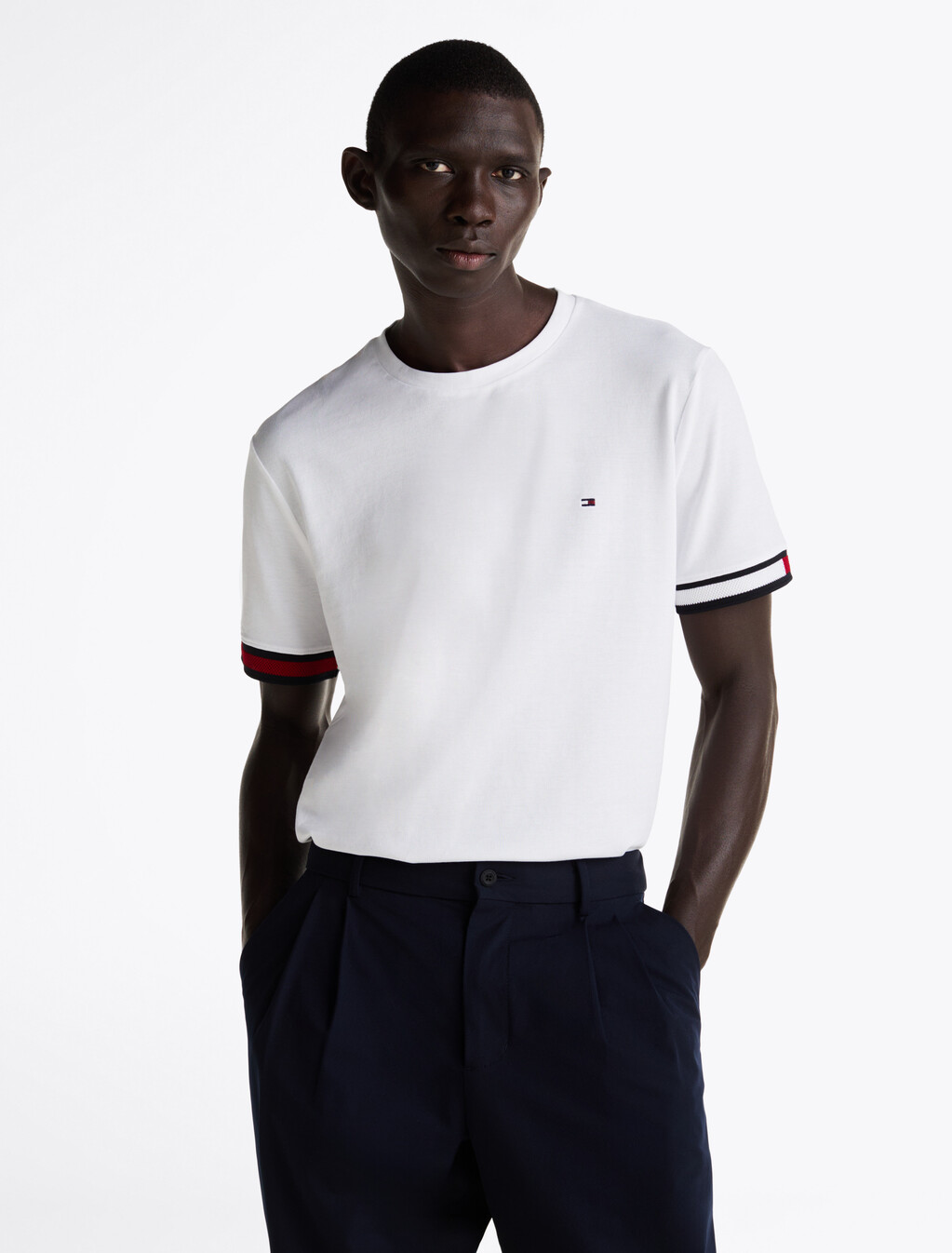 Global 條紋袖口 T 恤, White, hi-res