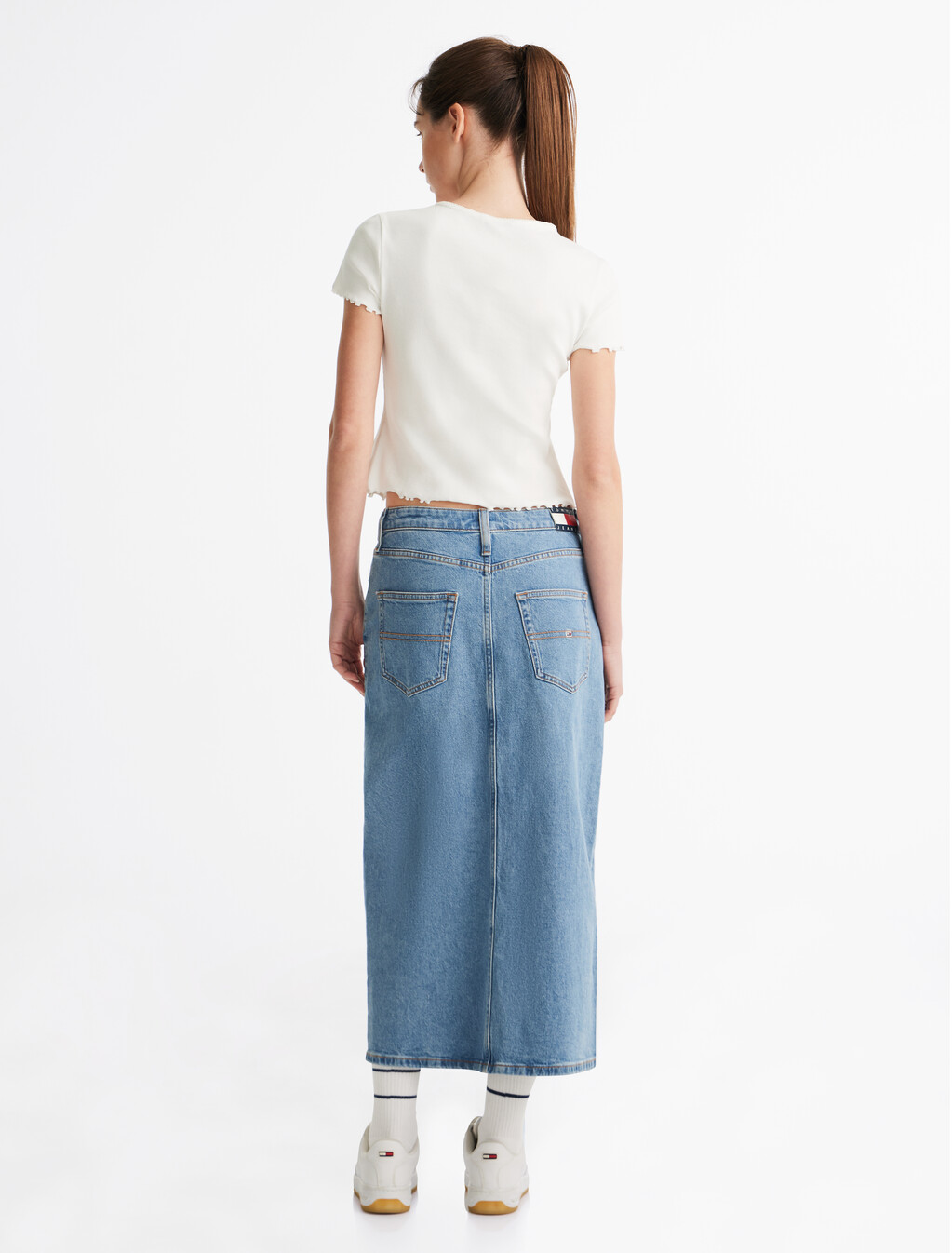 Scallop Trim Rib Knit Top, Ecru, hi-res