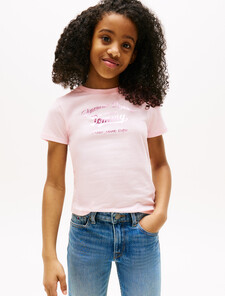 Tommy Script Logo T-Shirt, Light Pink, hi-res