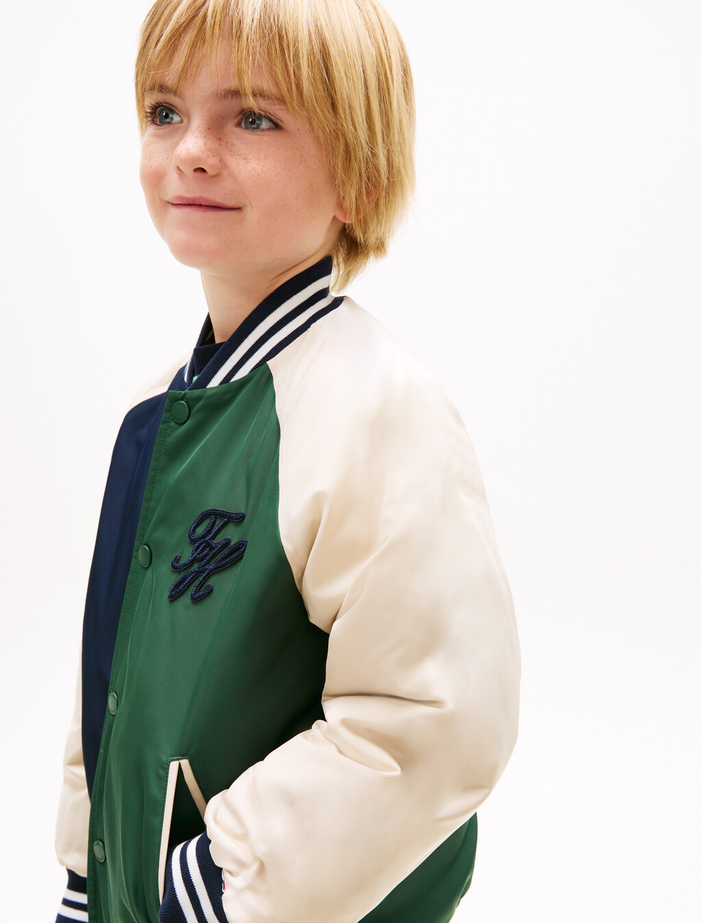 Logo Embroidery Relaxed Raglan Bomber Jacket, Dark Night Navy Colourblock, hi-res