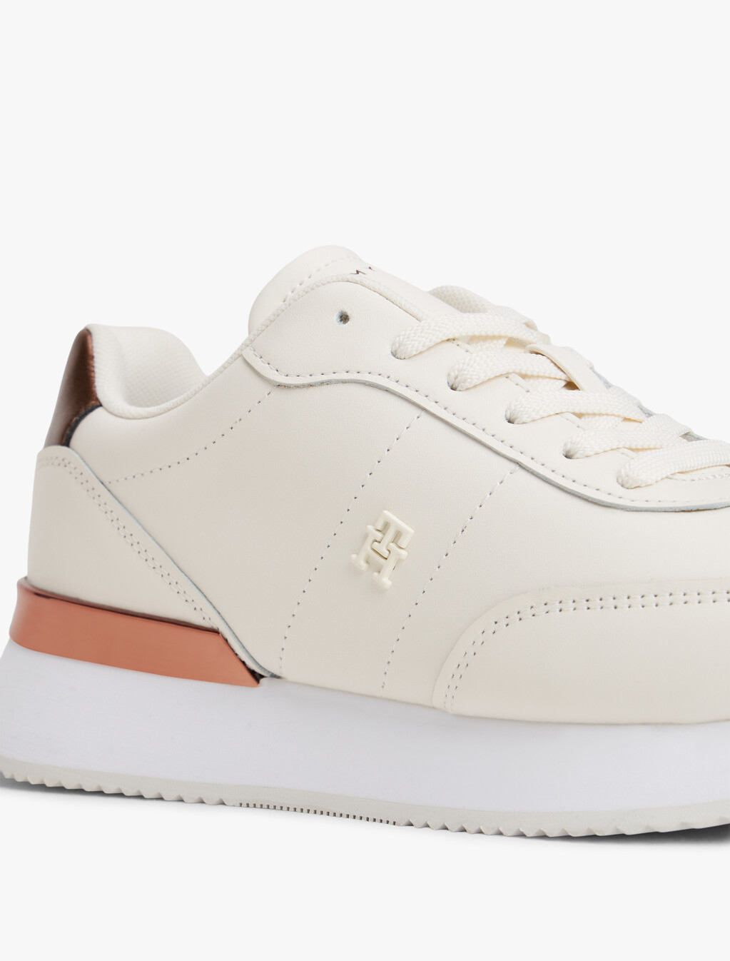 Leather Fine Cleat Chunky Trainers, Ancient White, hi-res
