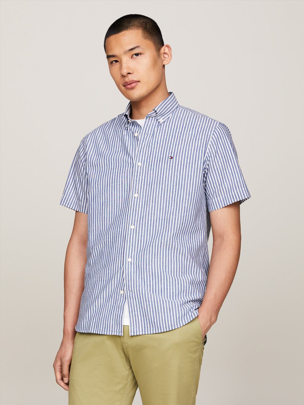 Stripe Regular Fit Short Sleeve Shirt, Anchor Blue / Optic White, hi-res