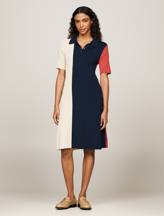 Colour-Blocked Knit Slim Fit Polo Dress