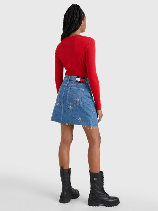Denim Embroidery Mini Skirt