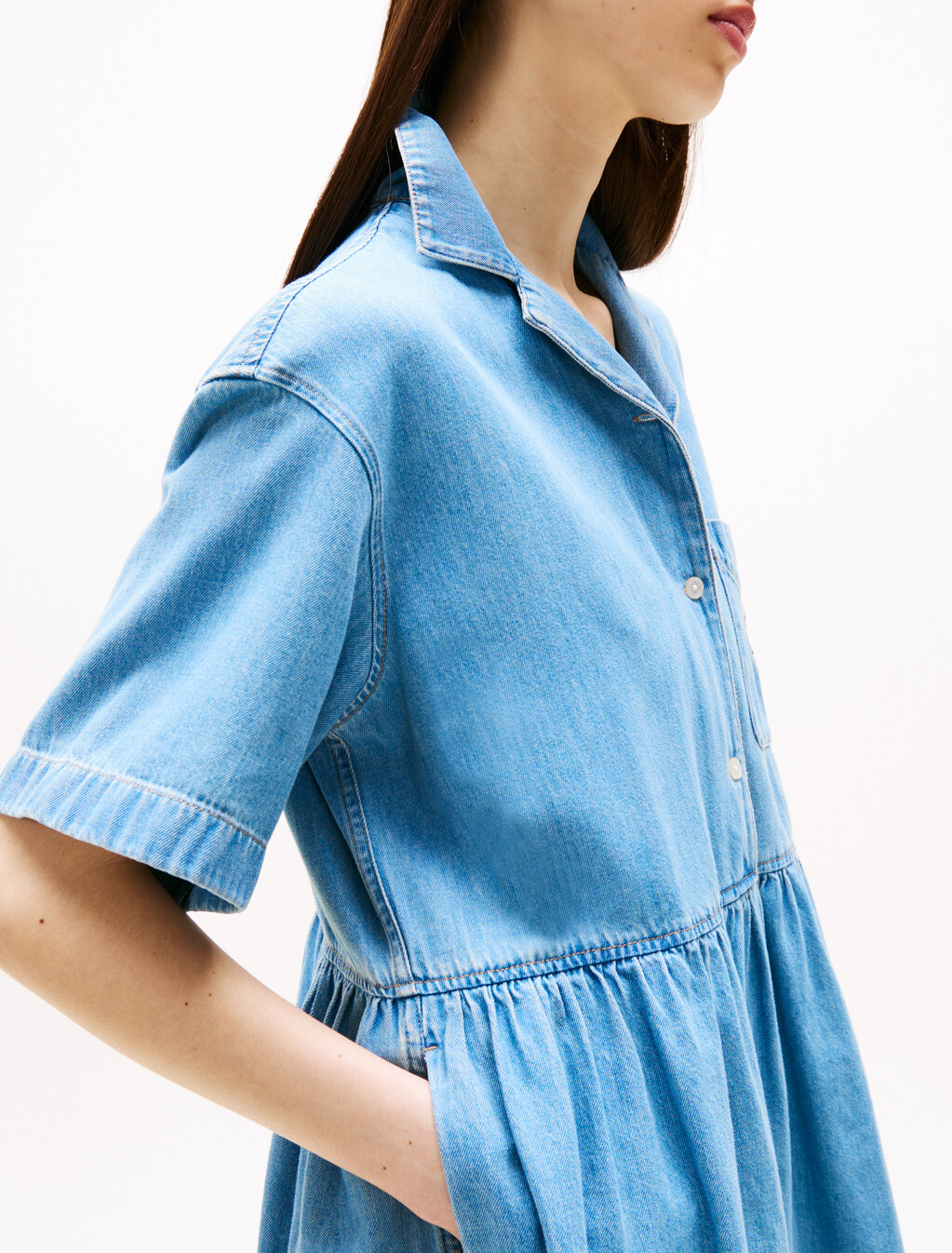 Relaxed Mini Denim Shirt Dress, Denim Light, hi-res