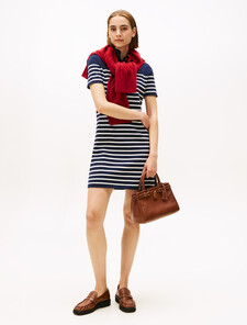 Jersey Mock Neck Mini Jumper Dress, Placed Thin White Stp Sweaters, hi-res