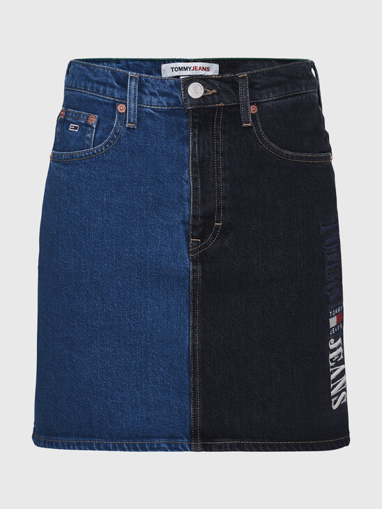 RECYCLED TWO-TONE DENIM SKIRT