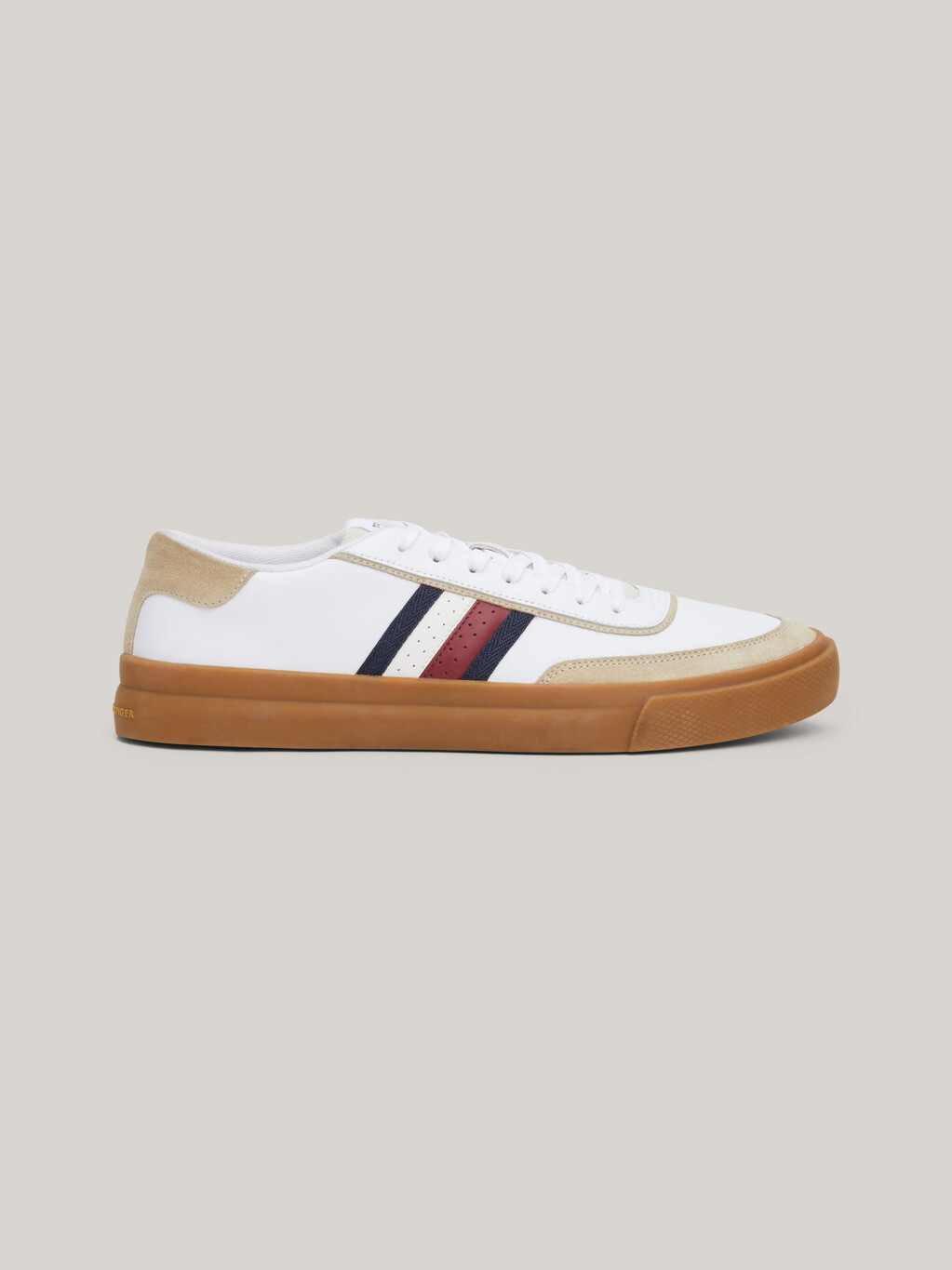 Mixed Texture Leather Cupsole Trainers, White, hi-res