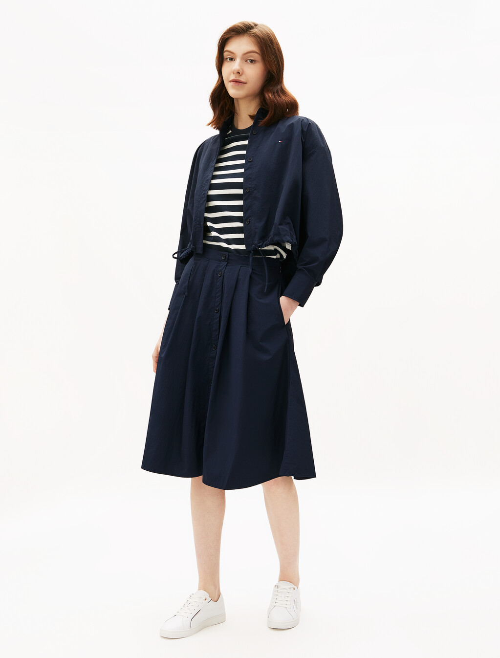 Asia Fit Nylon Midi Skirt, Dark Night Navy, hi-res