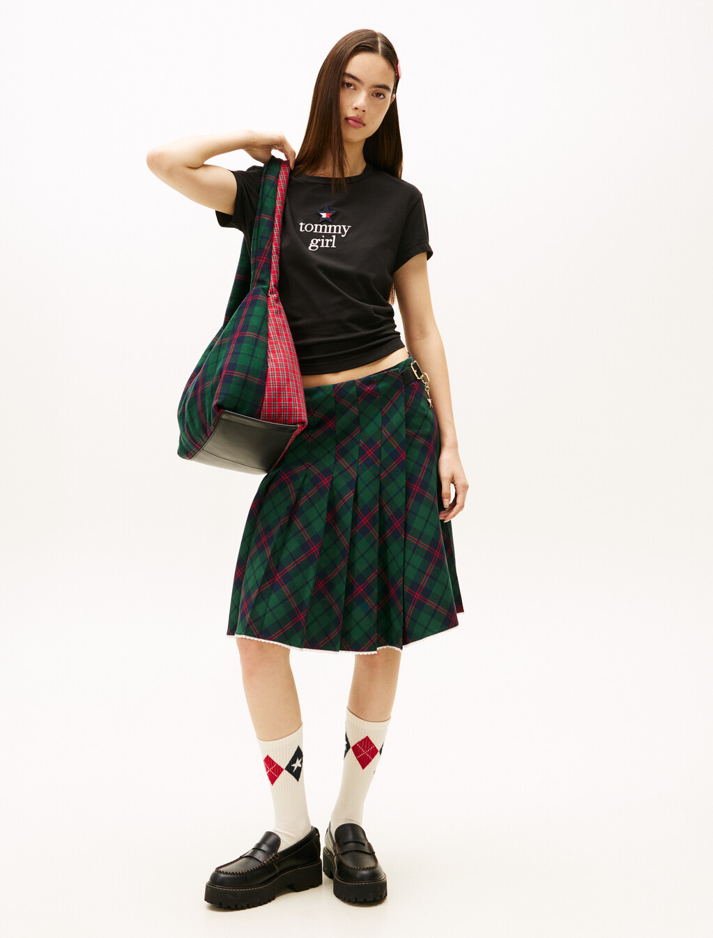 Tommy Girl Tartan Pleated Midi Skirt, Ornamental Green, hi-res