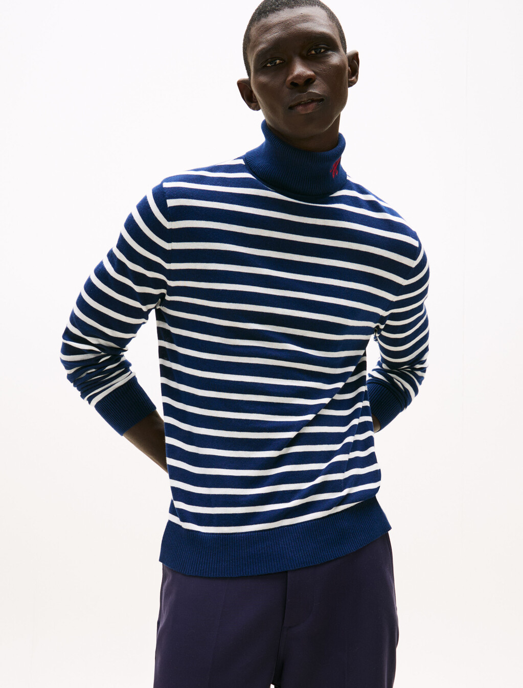 The Runway 系列山羊絨樽領毛衣, Carbon Navy / Ecru Stripe, hi-res