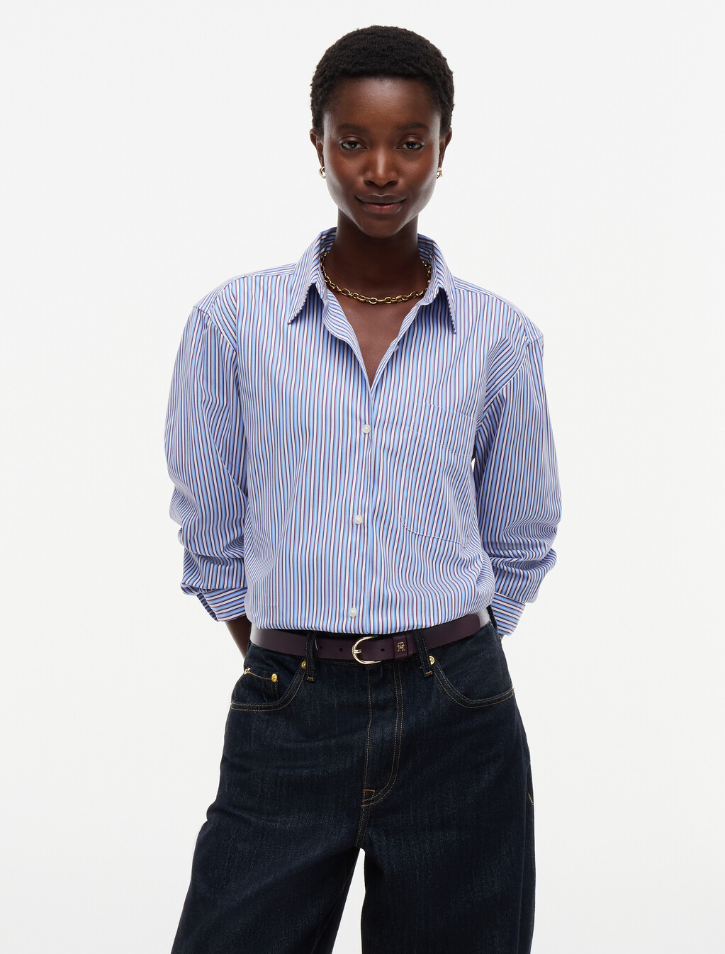 Regular Fit Poplin Shirt, Blue Burgundy Multi Stripe, hi-res