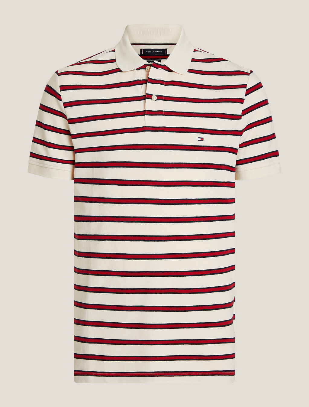 條紋 Polo 衫, Ivory Petal / Medium Red, hi-res