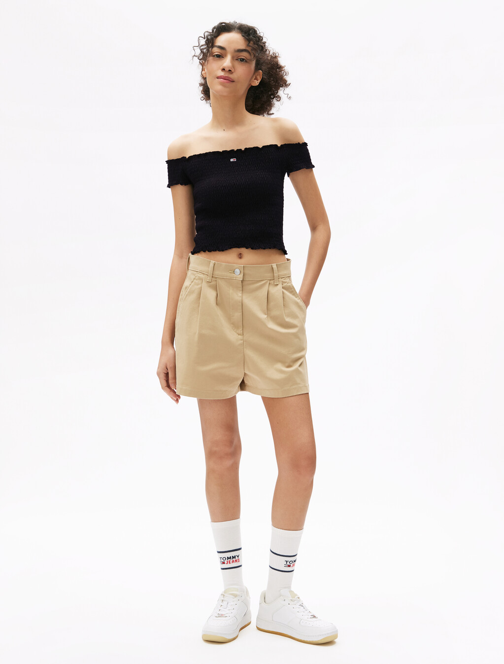 Cropped Smock Top, Black, hi-res
