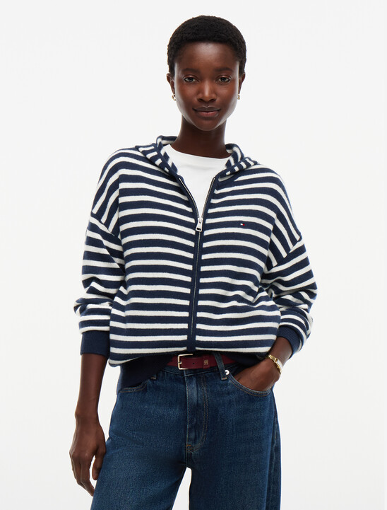 Pure Wool Slim Zip-Thru Hooded Jumper