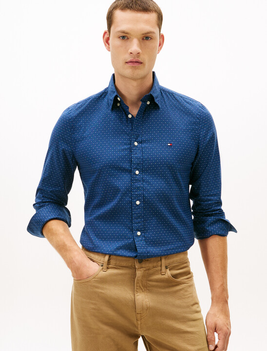 Flex Poplin Mini Print Slim Shirt