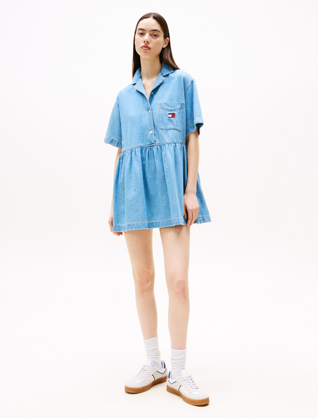 Relaxed Mini Denim Shirt Dress, Denim Light, hi-res