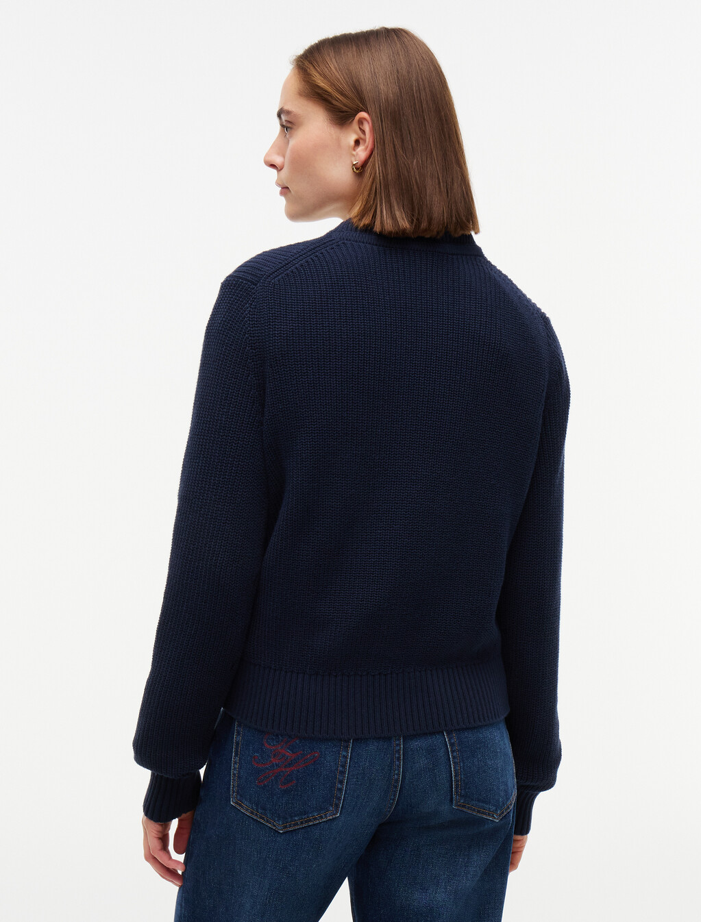 Intarsia Crest Crew Neck Jumper, Dark Blue, hi-res