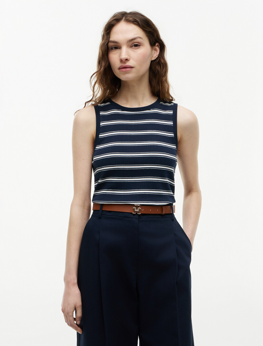 Stripe Slim Crew Neck Tank Top, Multi Stp Dark Night Navy / Ecru, hi-res