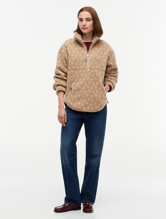 Teddy Fleece Jacquard Relaxed Half-Zip Jacket