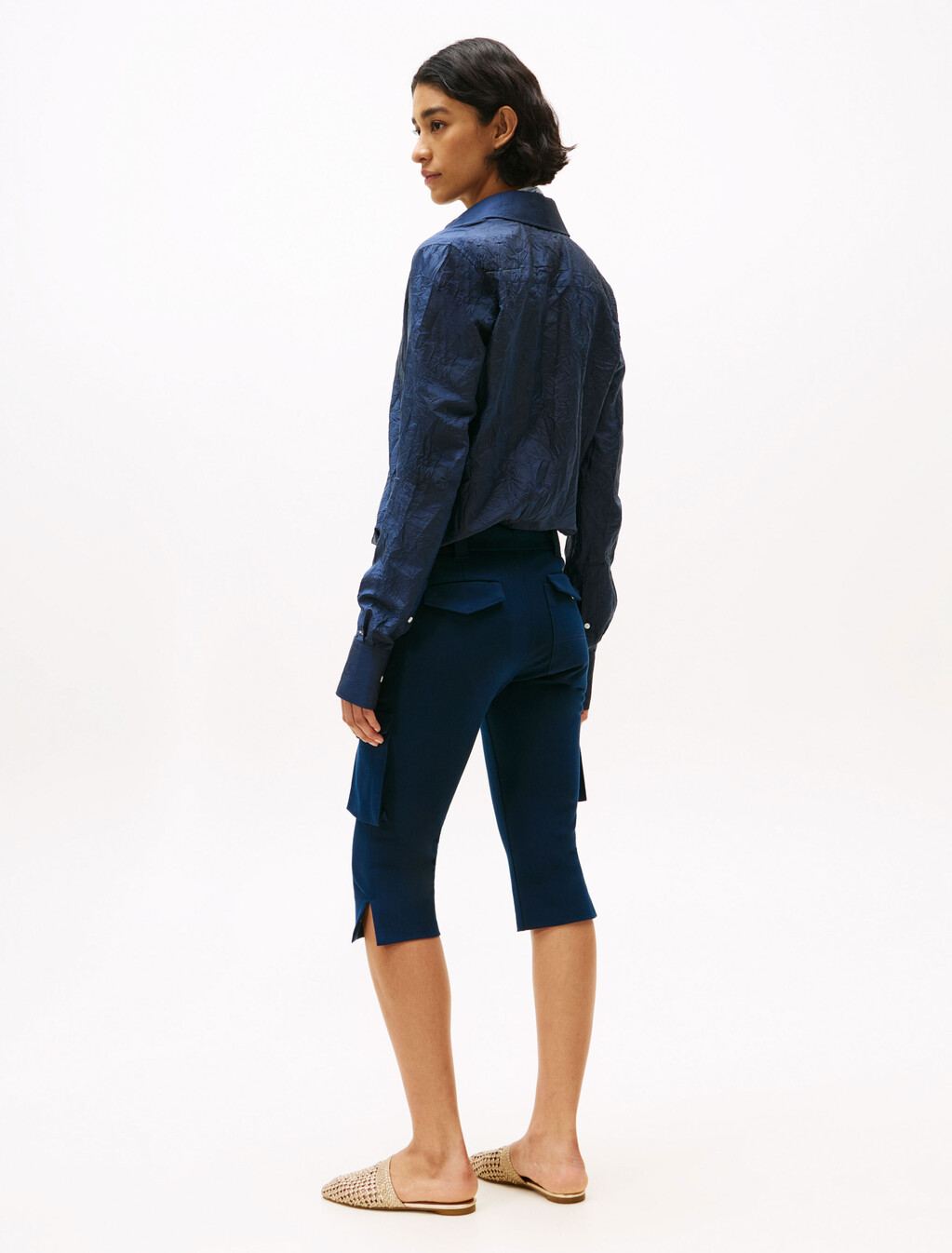 The Runway Collection Slim Cropped Cargo Trousers, Dark Night Navy, hi-res