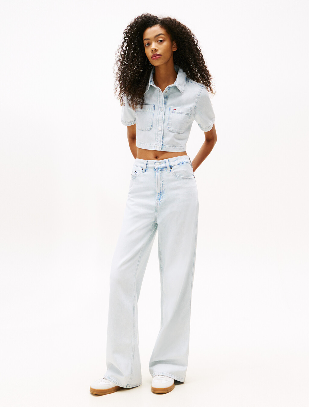 短版棉質萊賽爾牛牛仔襯衫, Denim Ultra Light, hi-res