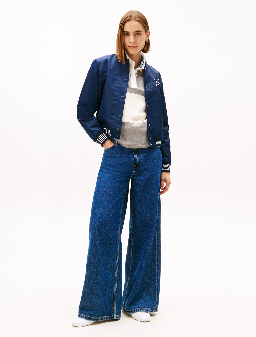 亞洲版型棒球風飛行員外套, Dark Night Navy, hi-res