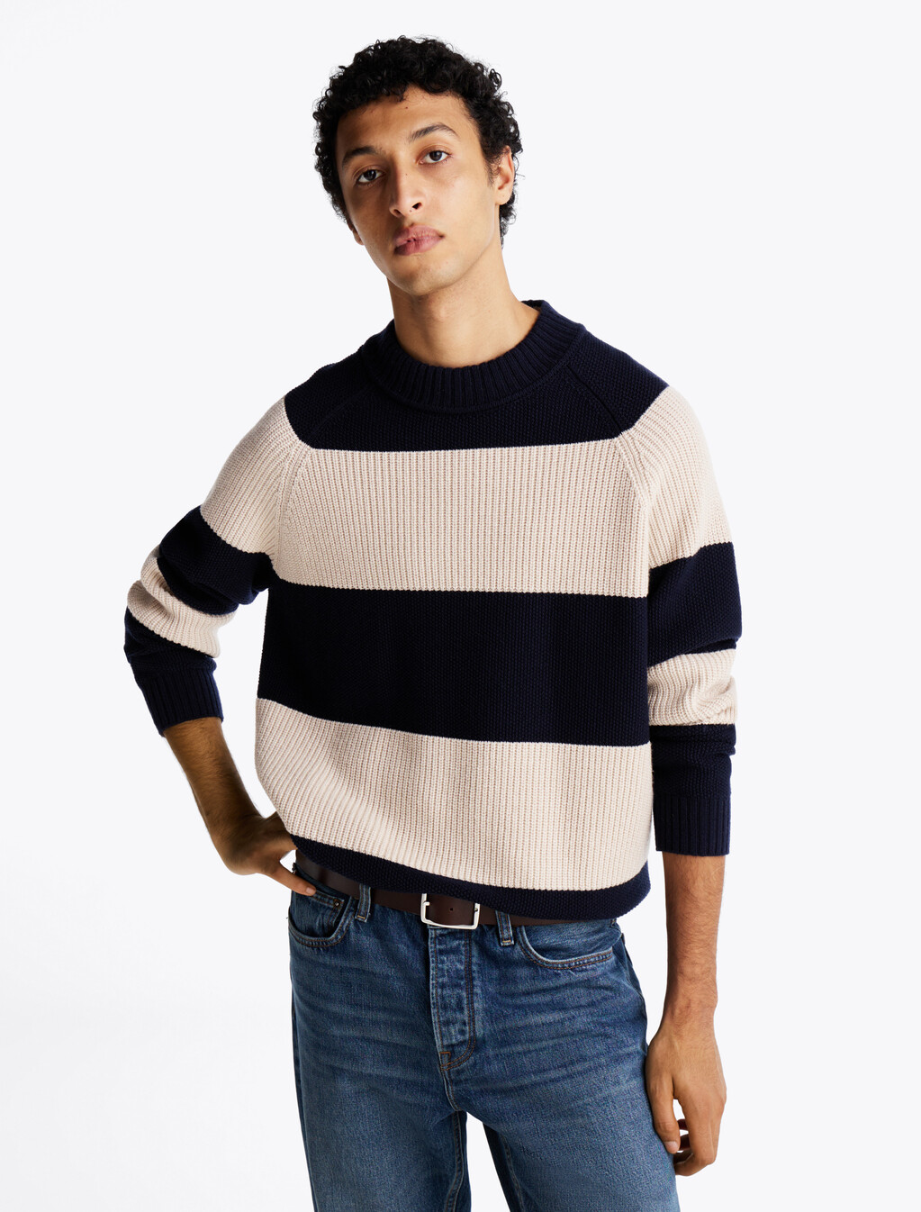Smart Casual Rugby Jumper, Linen Ropes/Desert Sky, hi-res