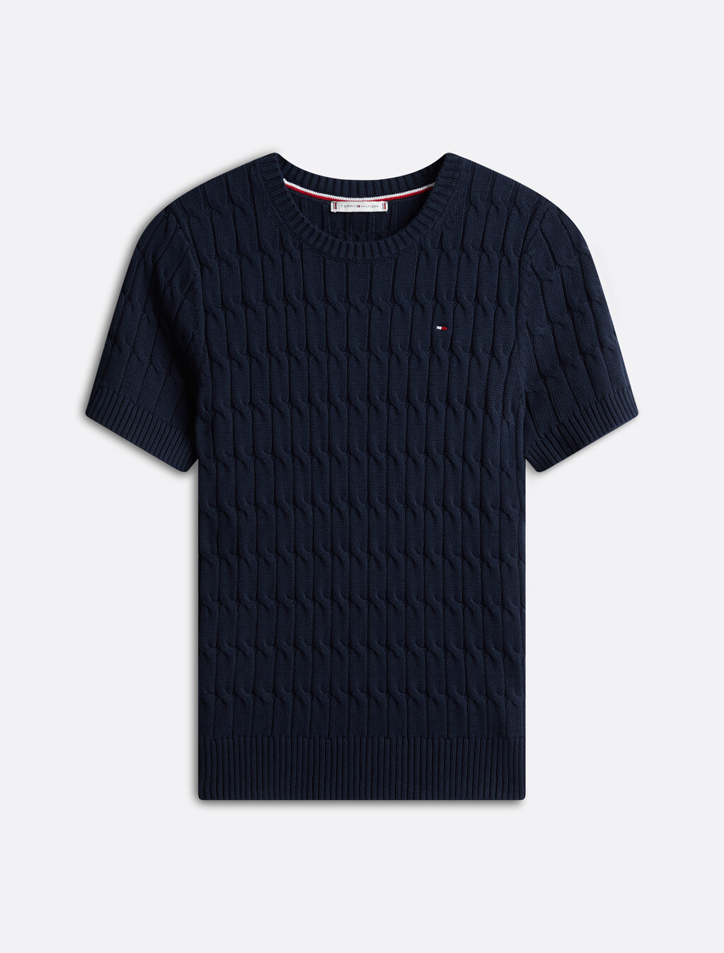 Cable Knit Short Sleeve Jumper, Dark Night Navy, hi-res