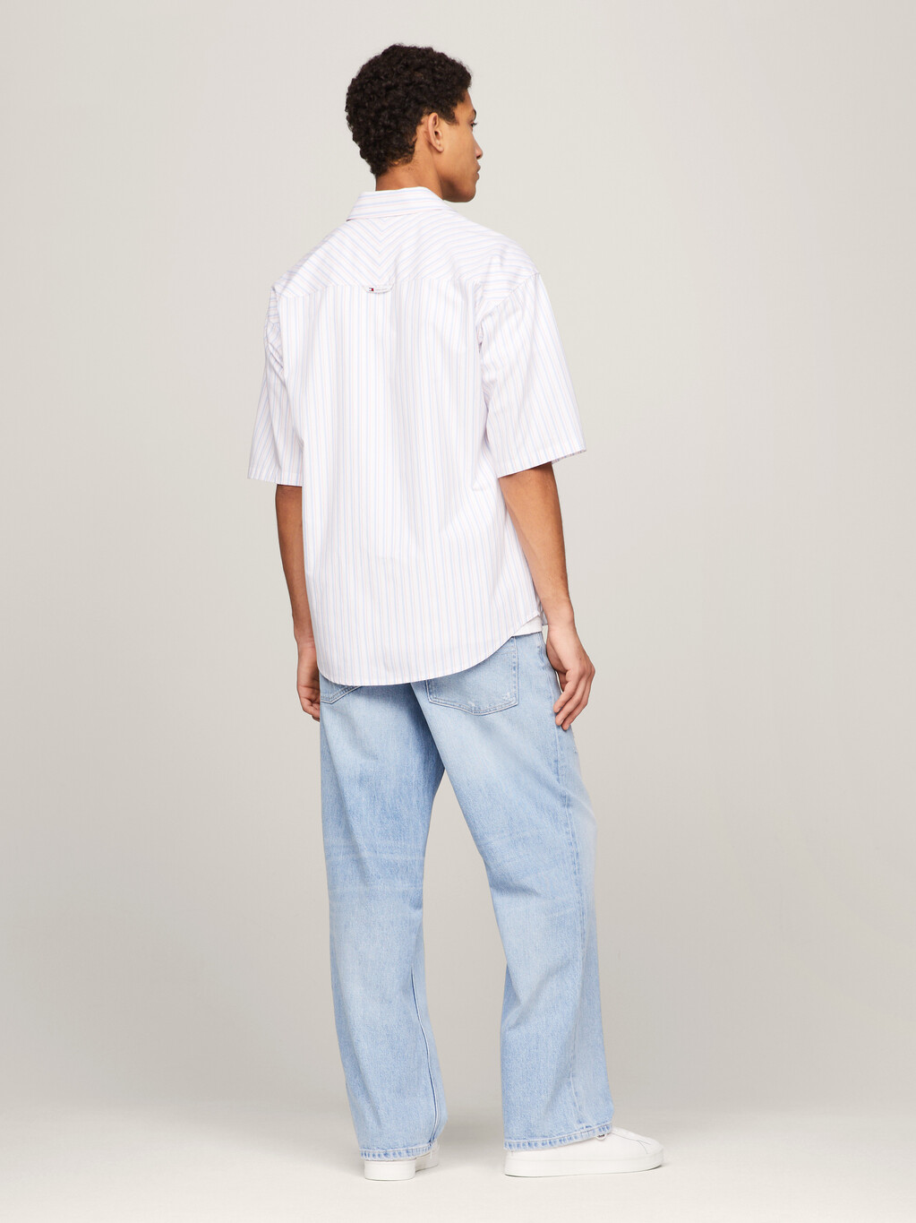 條紋寬鬆短袖襯衫, White Stripe, hi-res