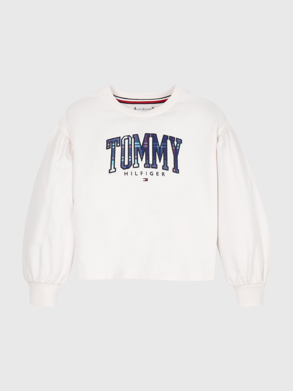 Girls Tommy Tartan Sweatshirt, Ancient White, hi-res