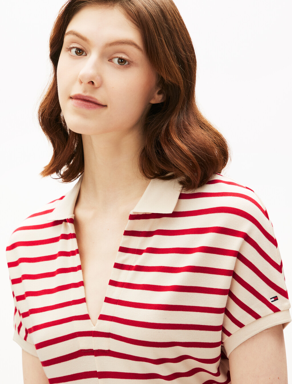 Asia Fit Lyocell Fit & Flare Polo Dress, Calico/Primary Red M Stp, hi-res