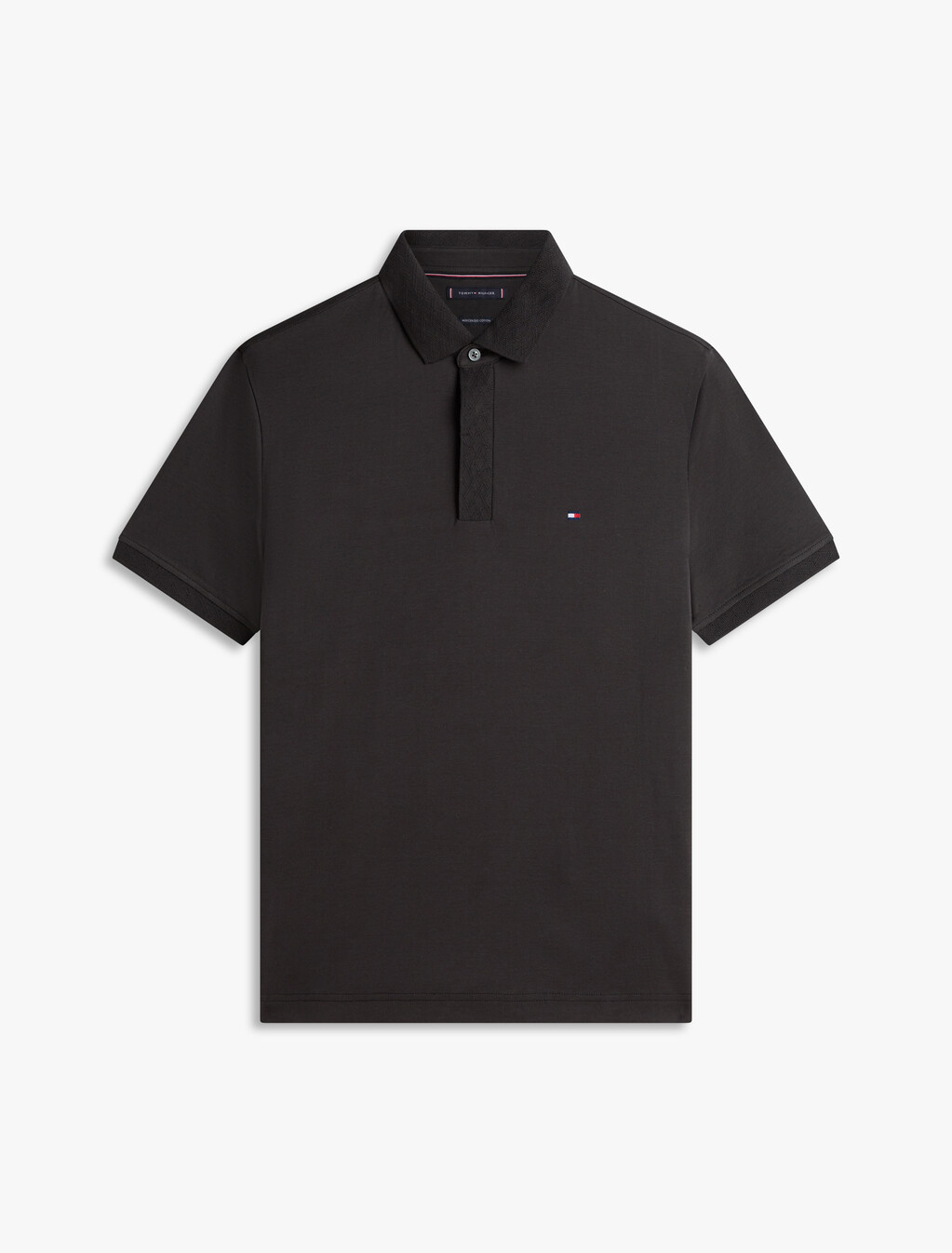 Regular Pique Jacquard Collar Polo Shirt, Black, hi-res