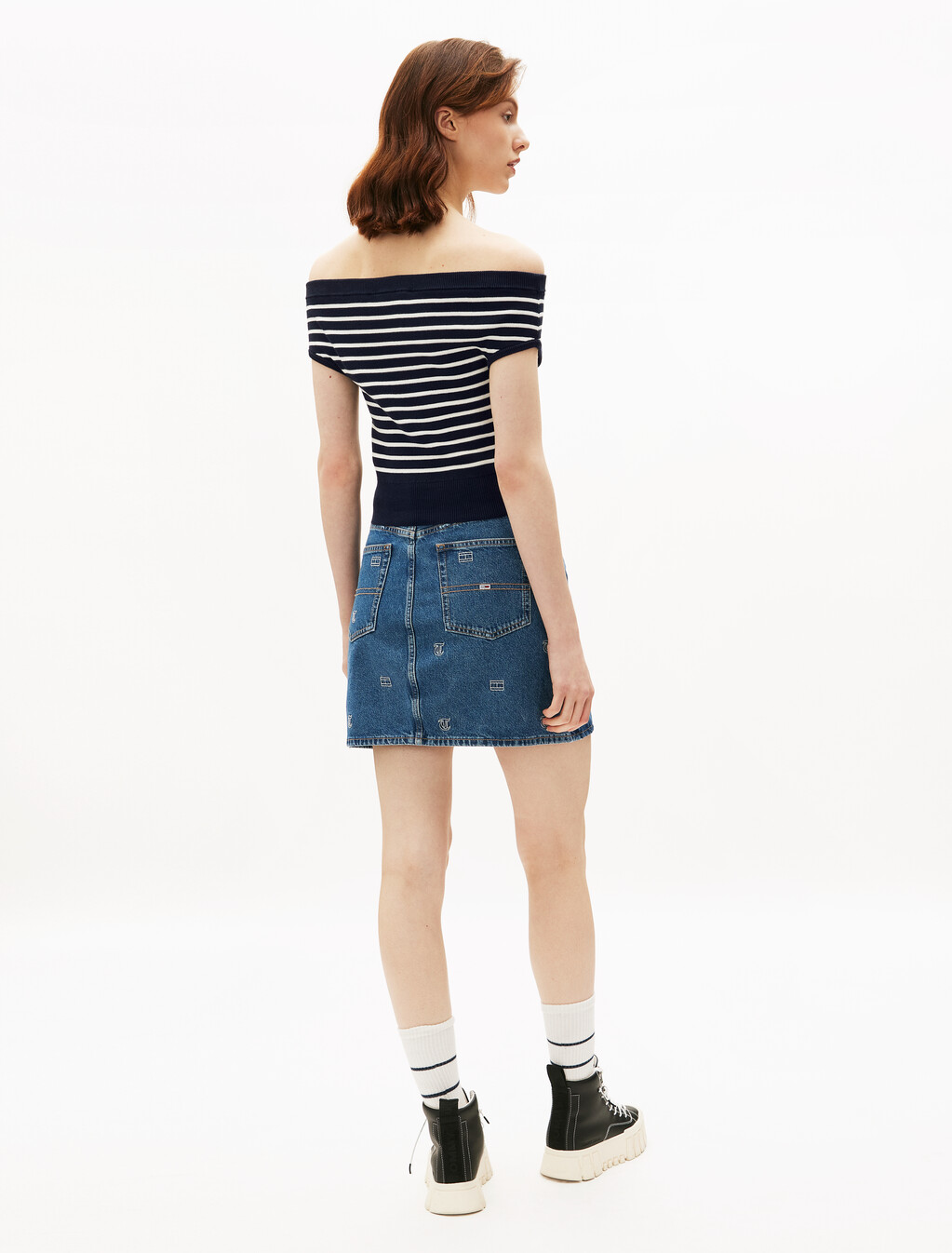 Off-The-Shoulder Cap Sleeve Jumper, Dark Night Navy, hi-res