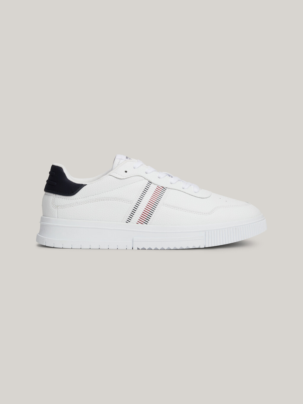 Signature Tape Textured Leather Trainers, White, hi-res