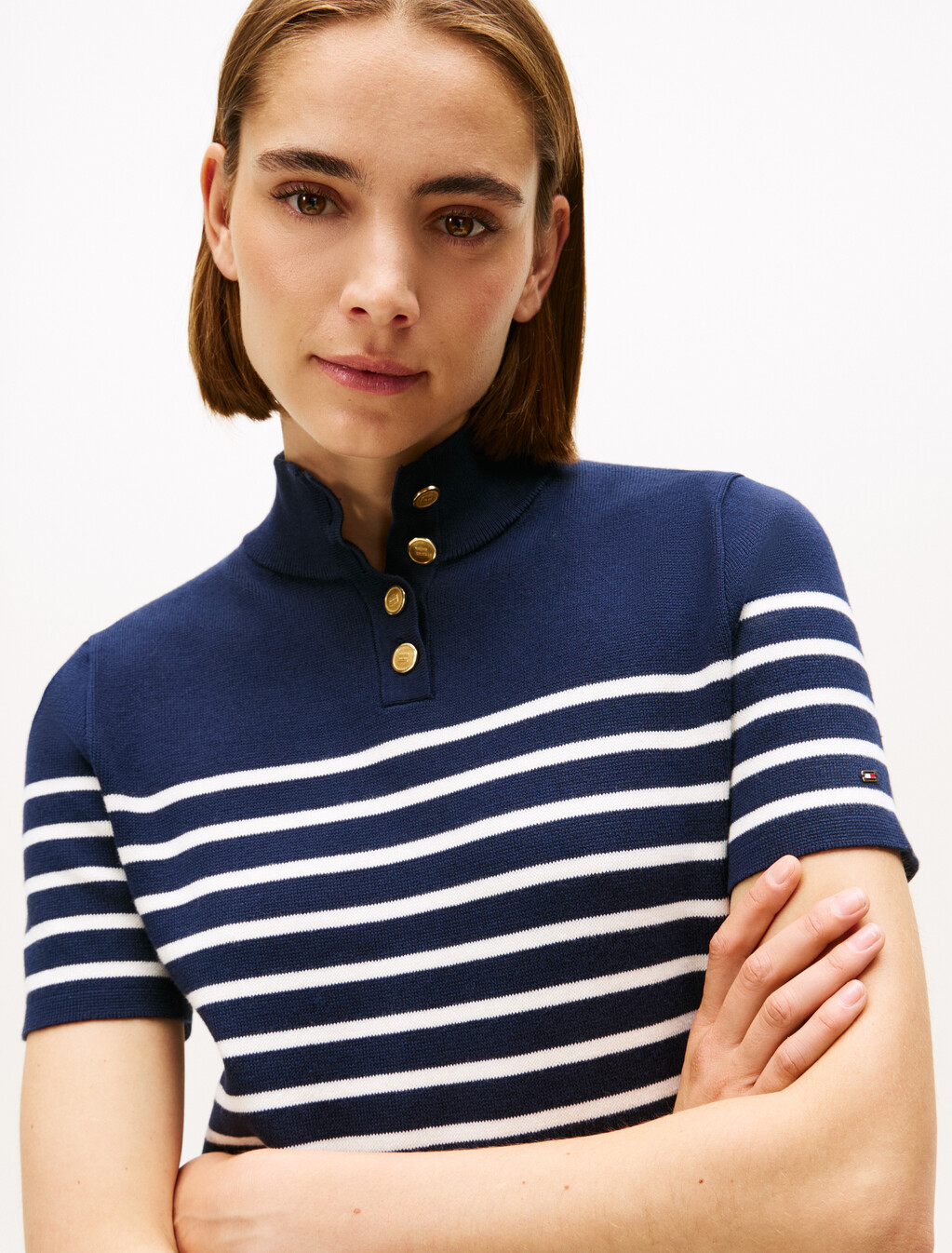 Jersey Mock Neck Mini Jumper Dress, Placed Thin White Stp Sweaters, hi-res